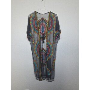 Somya Collection Women's Beach Coverup Duster Black Lace Crochet Cruise Wear O/S